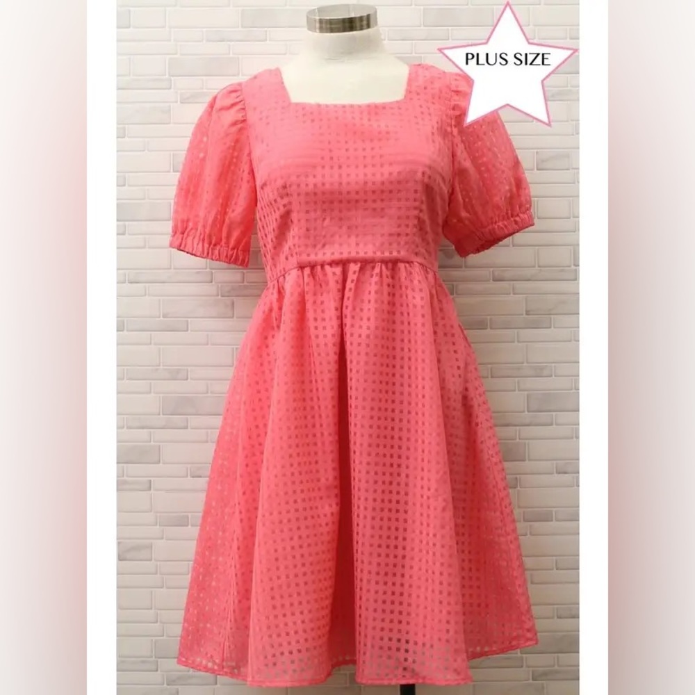 Plus Puff Sleeve Organza Dress